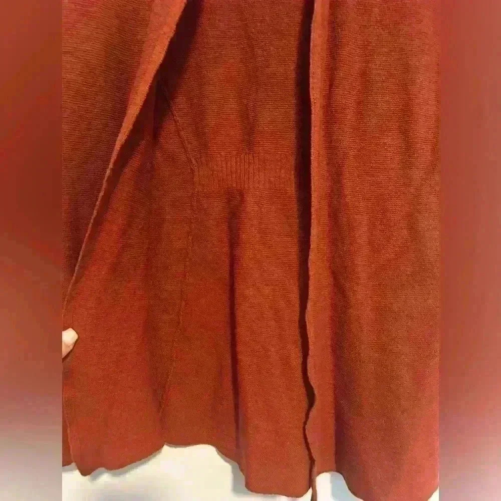 Eileen Fisher Womens Small Open Cardigan 100% Wool Knit Orange/Burgundy - Picture 2 of 5